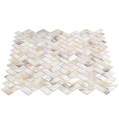 Oyster .5x1 Herringbone Polished Pearl Mosaic Tile