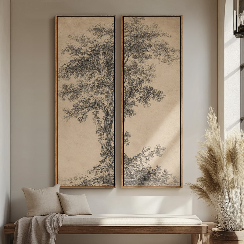 «Vintage Landscape Wall Art», ensemble de 2 toiles encadrées 20 x 60 pouces, Naturel
