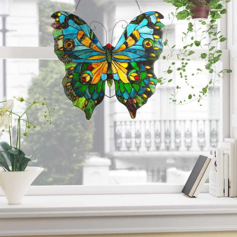  Panneau de fenêtre en verre Mariposa Tiffany 21 x 20 po