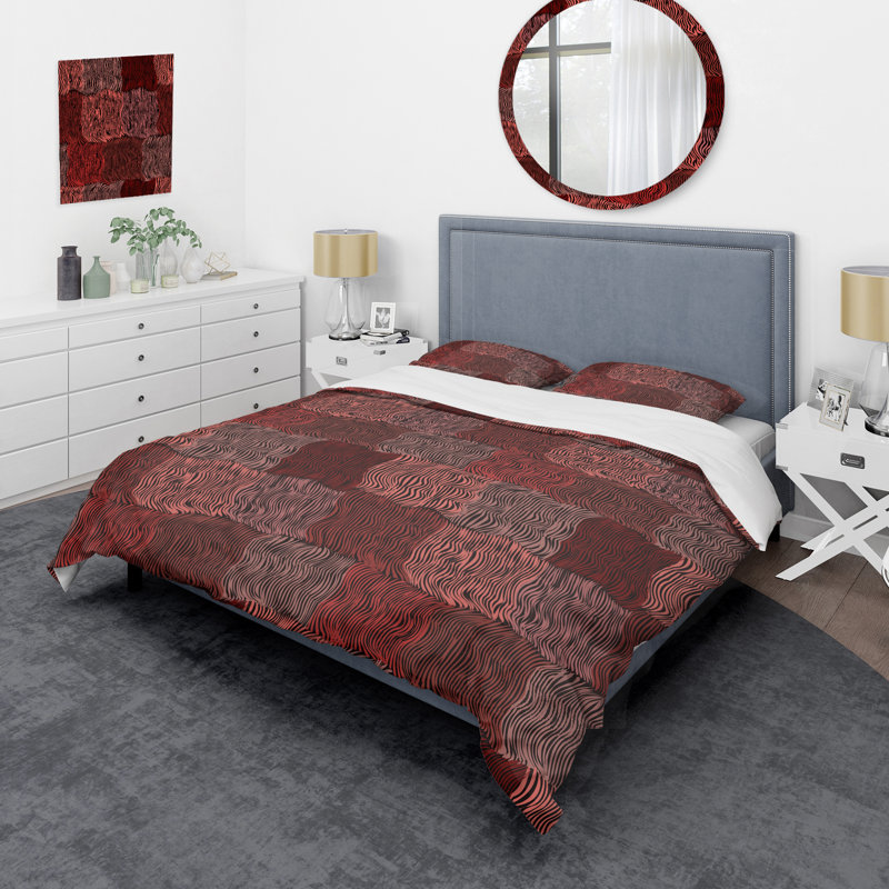 Rayures rouges et roses - Ensemble de housse de couette abstrait - Microfibre de polyester