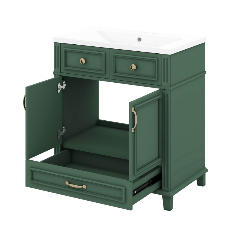 Ensemble de meuble-lavabo 30 po avec lavabo, 2 portes et 1 tiroir, Vert, Doré