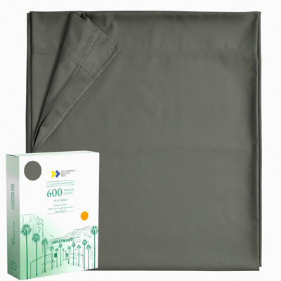 CoolCotton Sateen Queen Flat Sheet - Luxury 600 Thread Count Top Sheet, Extra Soft & Breathable, Hotel Quality Gray Bedding - 100% Cotton