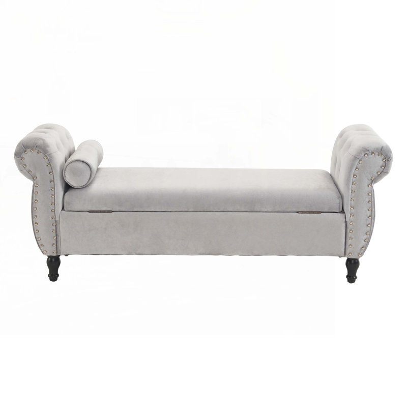 Banc de rangement en velours Bentlee , Gris