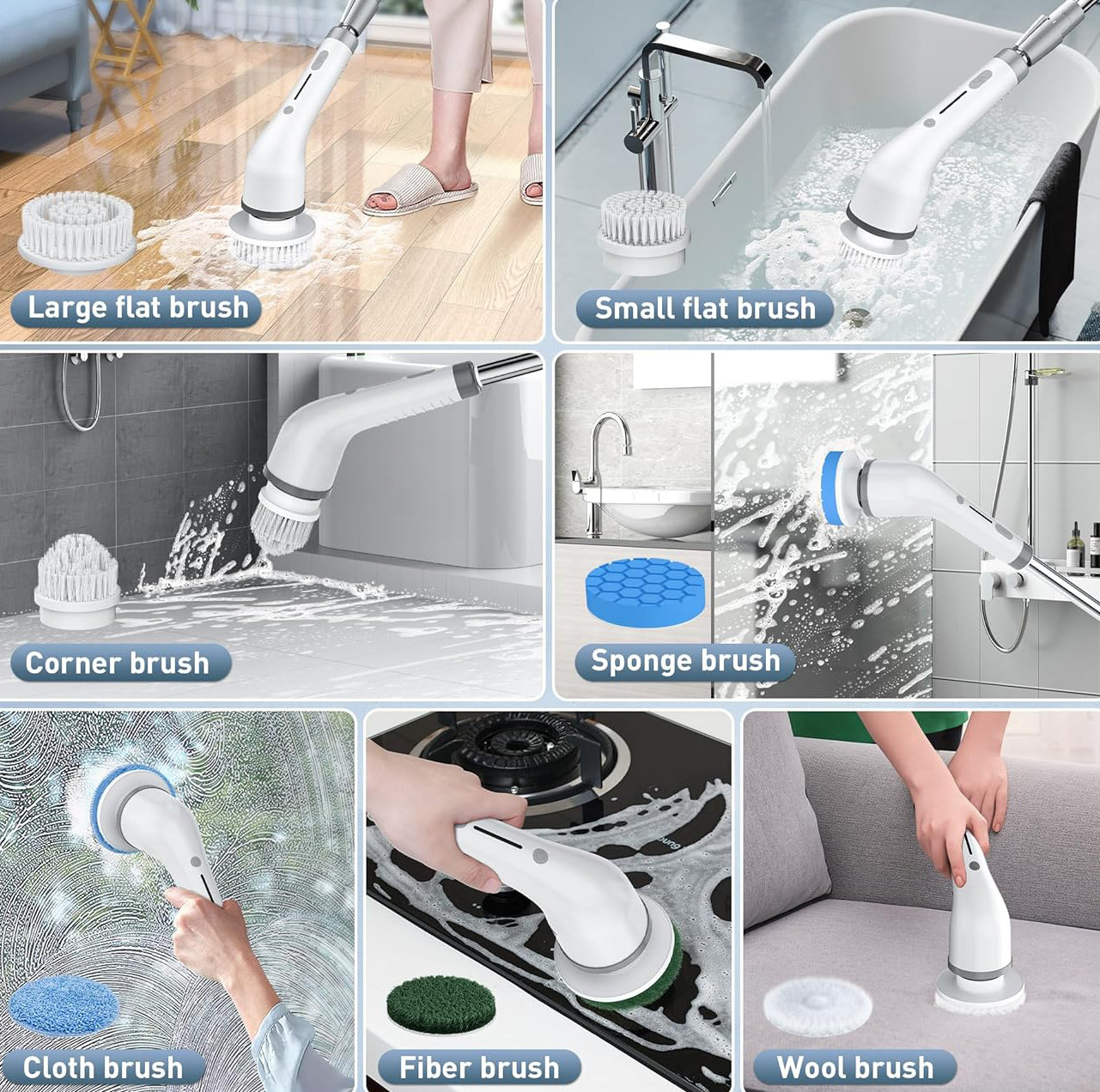 Basowin Electric Spin Scrubber Shower Scrubber Power Cleaning Brush ...