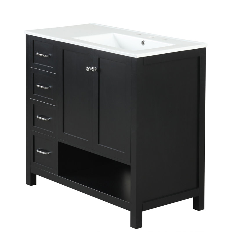 Meuble-lavabo 36 po avec comptoir d'évier, Black, Silver