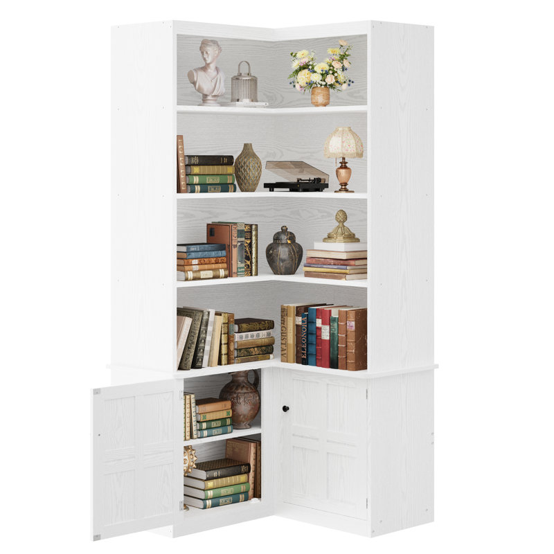 82.6" Corner Bookshelf with Doors, 6 Tier Large Corner Bookcase