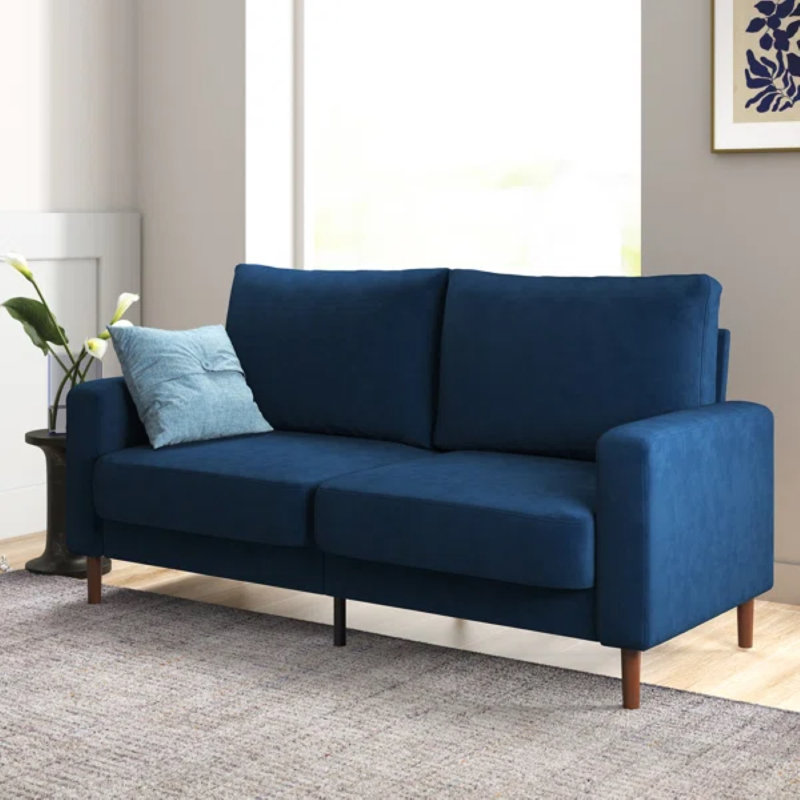 Canapé moderne rembourré à accoudoirs carrés 76,7 po Brinnlee, Blue Velvet, H 33,1 po x l 76,38 po x P 31,9 po