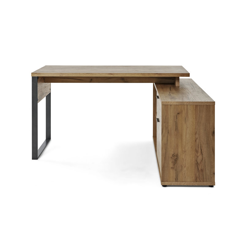 Draylen Modular L-Shaped Writing Desk, Natural/Black
