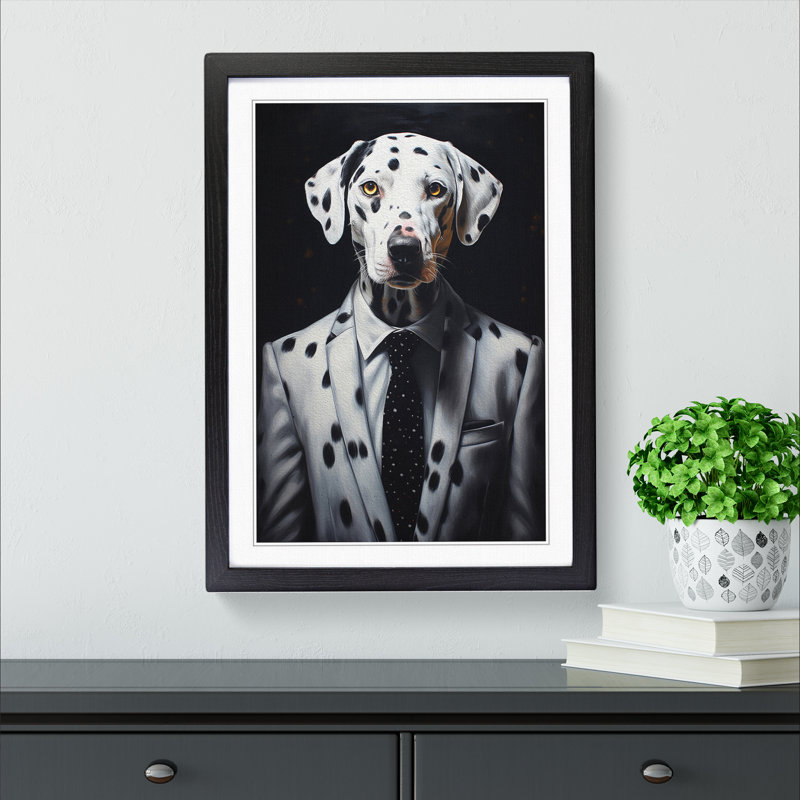 Dalmation In A Suit No.2 - Single Picture Frame Print on Wood, Black Framed, 64cm H x 46cm W