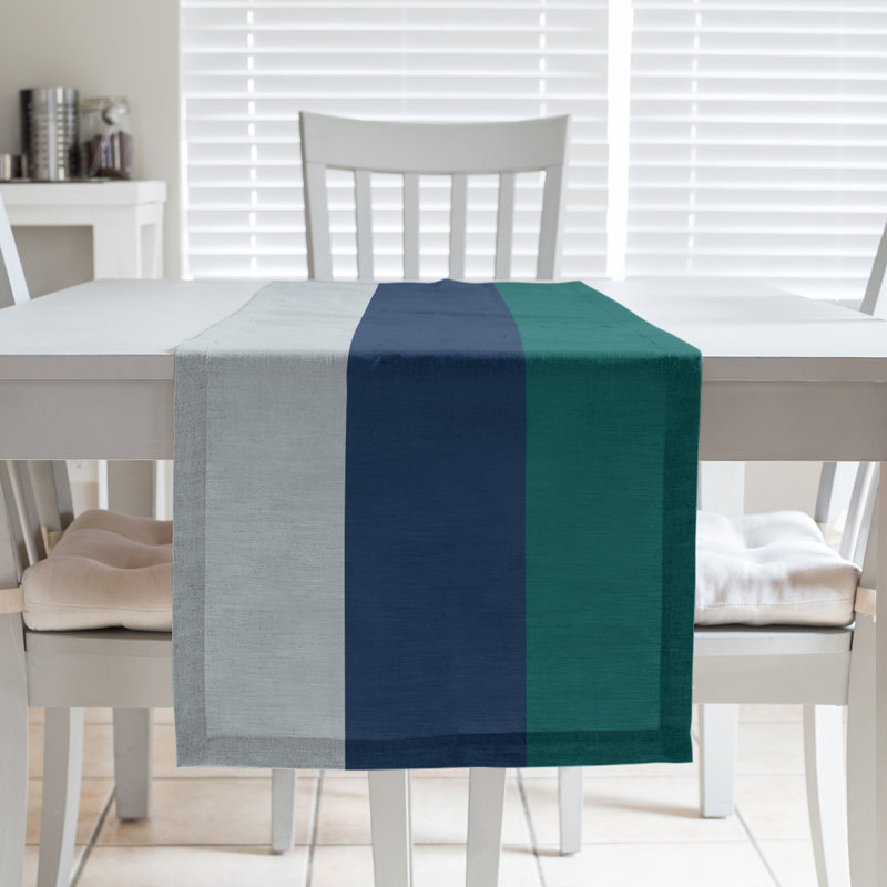 Chemin de table Seattle, 90 po x 16 po, Argent métallique / bleu marine / vert nord-ouest, Seattle