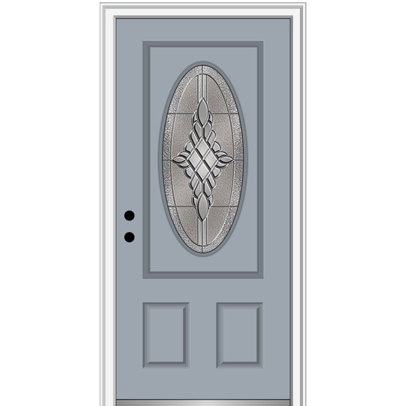 Petite porte d'entrée pré-suspendue ovale en fibre de verre 2 panneaux Grace Grace, Ouverture à droite, Blanc brillant