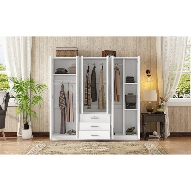 Rangement pour garde-robe en bois à 6 portes avec 6 grands tiroirs, Blanc