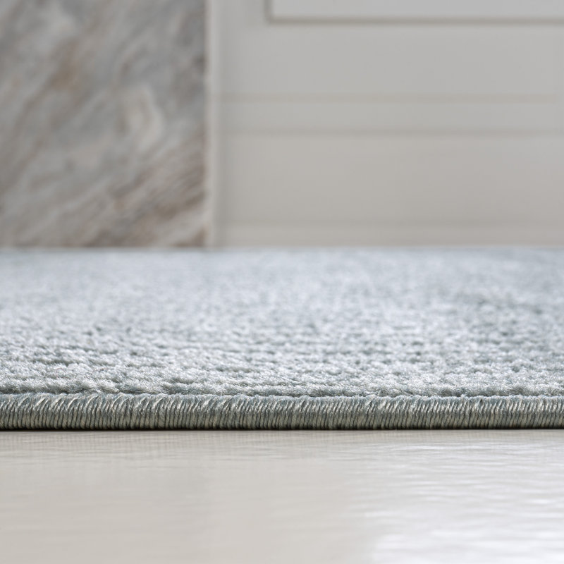 Tapis d'intérieur / extérieur à rayures géométriques bleu clair / crème Anaelisa, Rectangle 3 pi 11 po x 6 pi