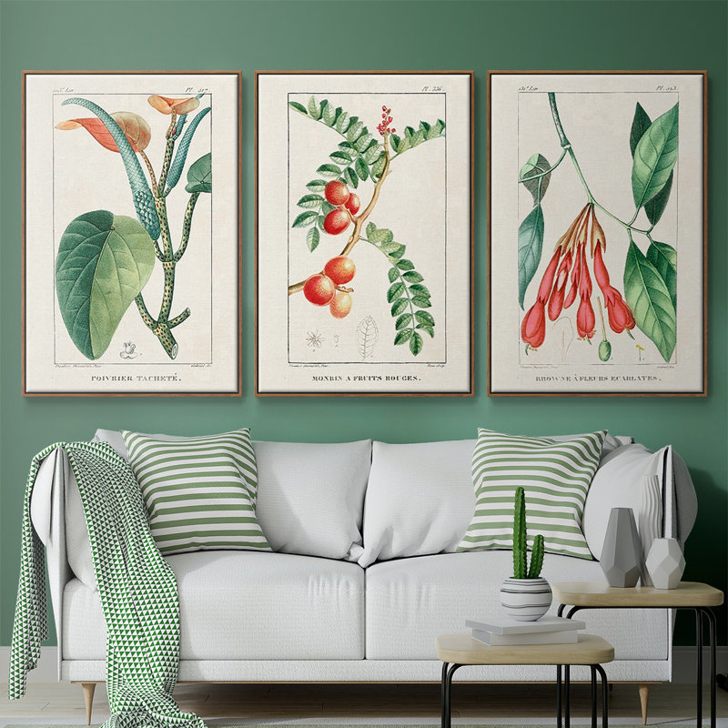 Turpin Tropical Botanicals I, ensemble de 3 toiles encadrées, Noyer, H 36 po x l 72 po