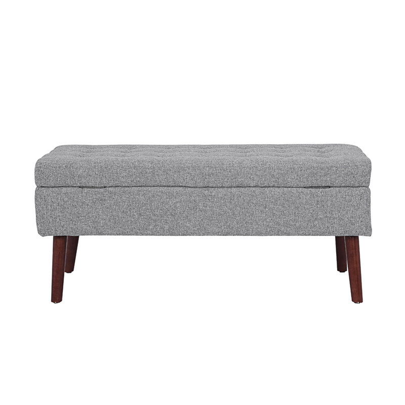43.3“W End Bed Storage Bench Living Room Bench With Wood Legs, Light Gray