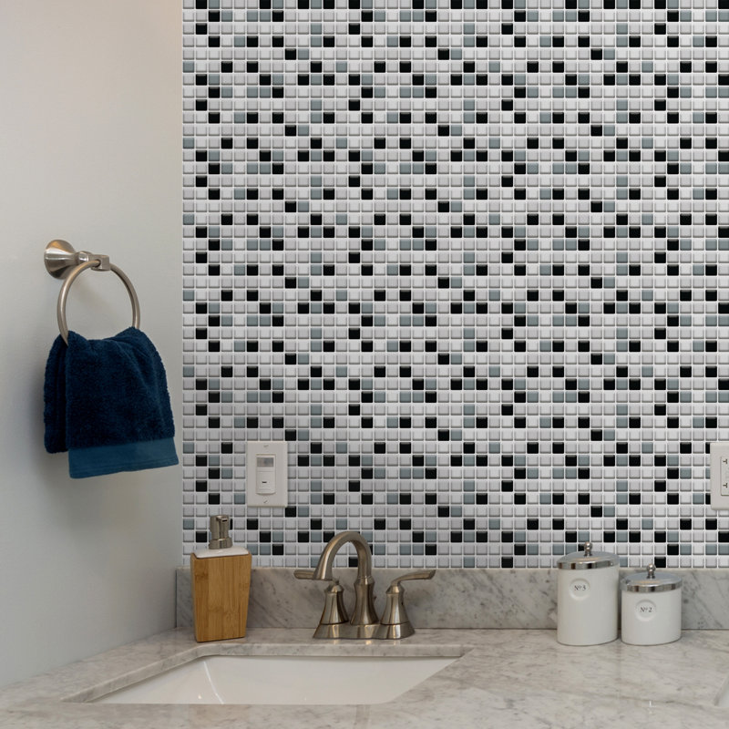 Montel Glitter Mosaic 3D Sticker Tile 30 x 15cm, Black/White