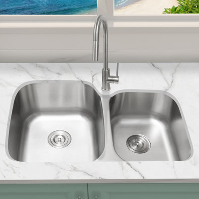 KBFmore Classic 32 Inch 18 Gauge 6040 Undermount Double Bowl Stainless Steel Kitchen Sink -  UD112L