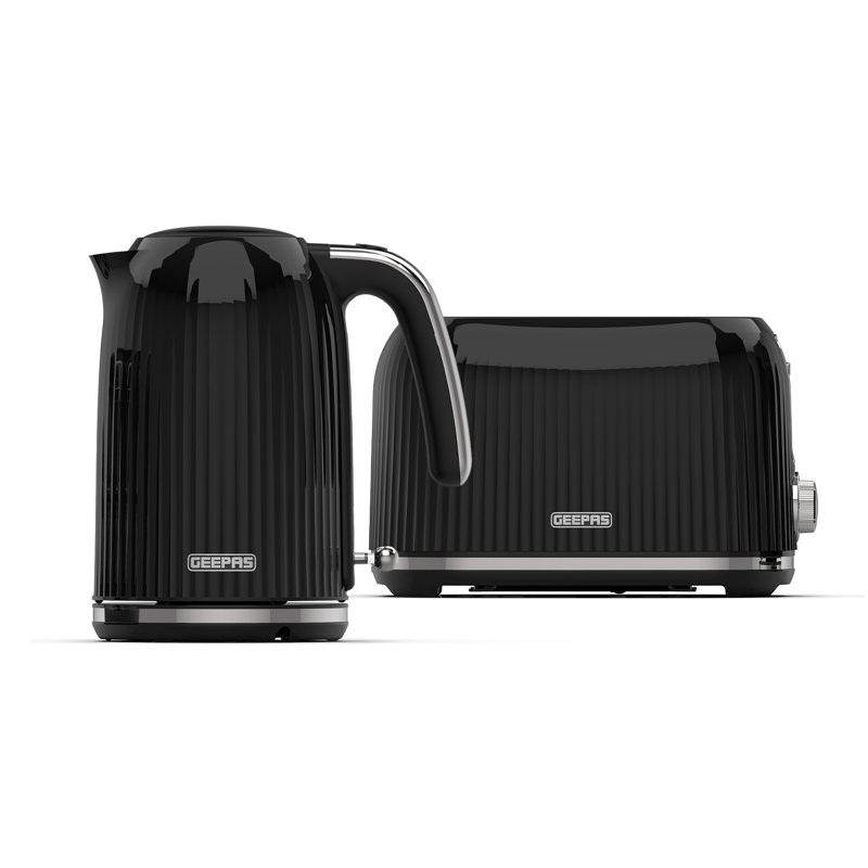 GEEPAS Fluted 1.7L Kettle & 2 Slice Toaster Kitchen Combo Set | 3000W Rapid Boil Cordless Kettle Auto Shut-Off | 1750W Toastie Machine 6 Browning Level Removable Crumb Tray Cord Storage