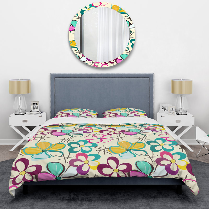 Fleurs multicolores - ensemble de housse de couette floral - microfibre de polyester