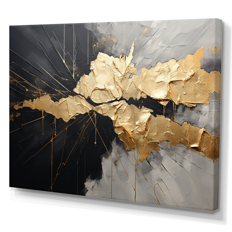 «Black and Gold Abstract Meditation I», art mural abstrait, Toile tendue, H 34 po x l 44 po x P 1,5 po