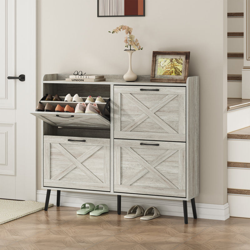 24 Pair Shoe Storage Cabinet, Light Gray