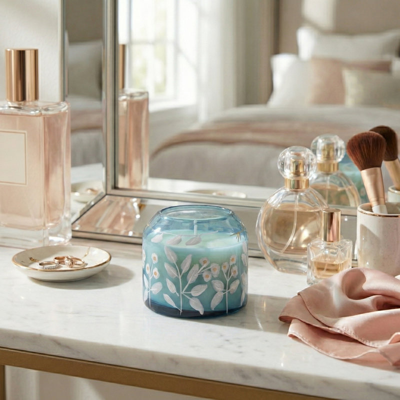 Bougie décorative florale parfumée au jasmin pour le décor du salon - Bougie en cire de soja en verre moderne pour table basse, bibliothèque ou chambre à coucher