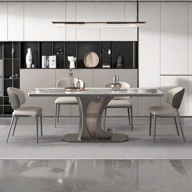 Ensemble de table de salle à manger rectangulaire en acier inoxydable, H 29,52 po x L 70,86 po x l 35,43 po