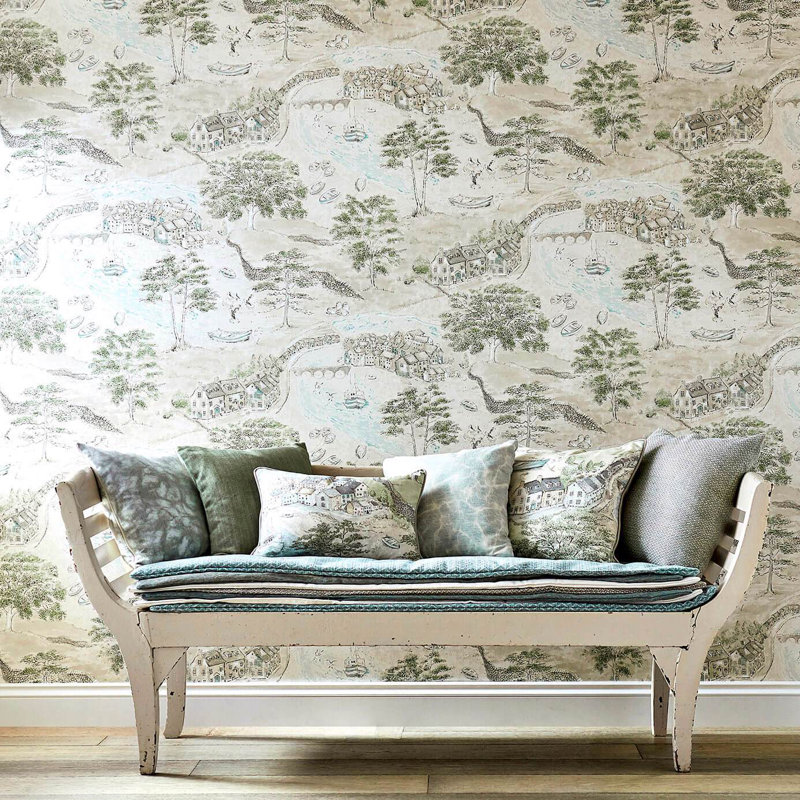 Sea Houses Wallpaper, Charcoal/Linen