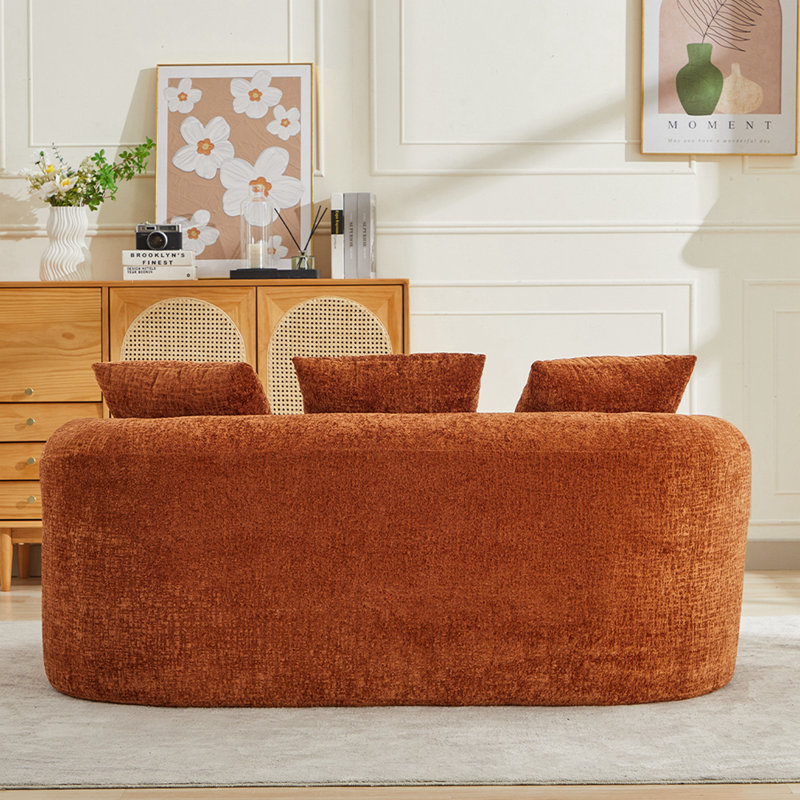 Causeuse courbée Boneless, petit canapé en chenille avec 3 coussins, Orange, H 31,1 po x l 70,87 po x P 38,58 po