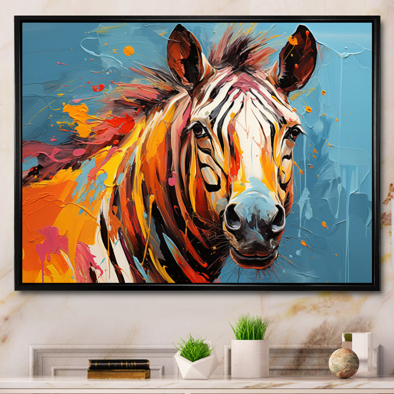 "Blue Orange Popart Zebra I", reproduction d'art sur toile, Noir, H 34 po x l 44 po x P 1,5 po