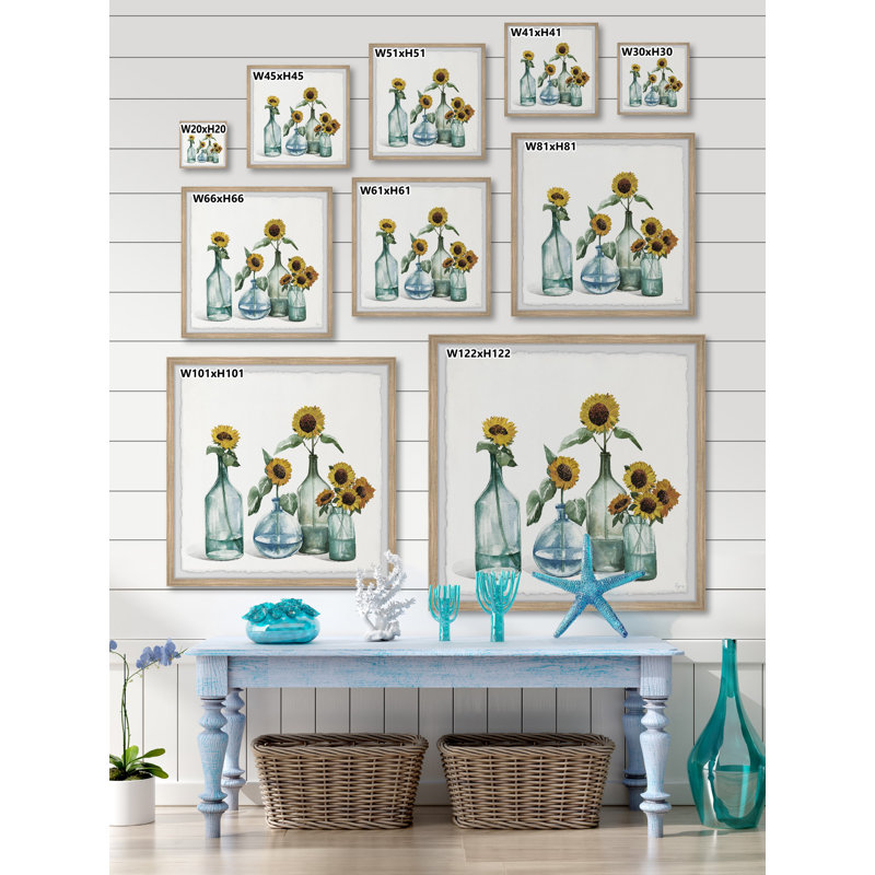 Sunflowers In Blue Vase by Parvez Taj - Single Picture Frame Painting, 81cm H x 81cm W