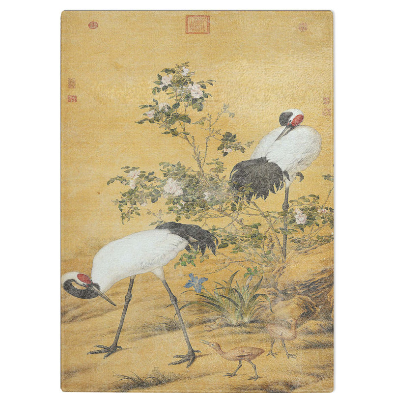 Tempered Glass Cranes Chopping Board, 28.5 cm W x 39 cm L