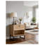 Table d'appoint Birch Coastal Modern avec tiroir, plateau en bois naturel et pieds en métal noir
