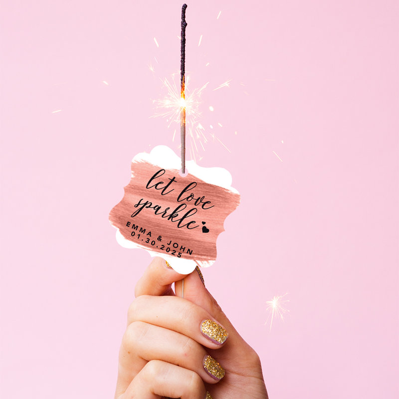 Cadre personnalisé sur mesure Let Love Sparkle avec étiquettes en papier brossé or rose, Blanc