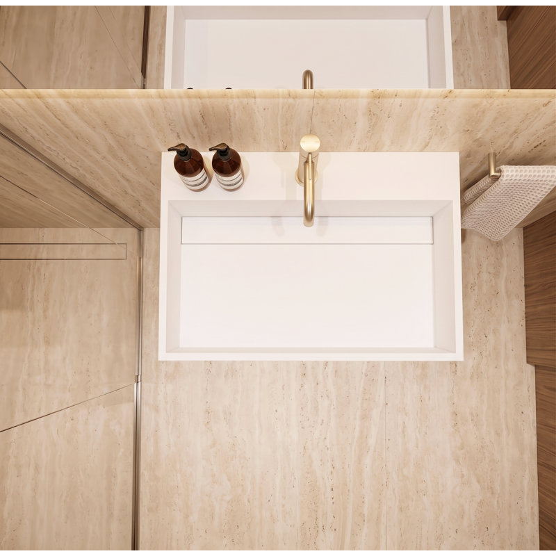 Juniper 24" Wall Mounted Solid Surface Floating Bathroom Sink with Concealed Drain - White, White