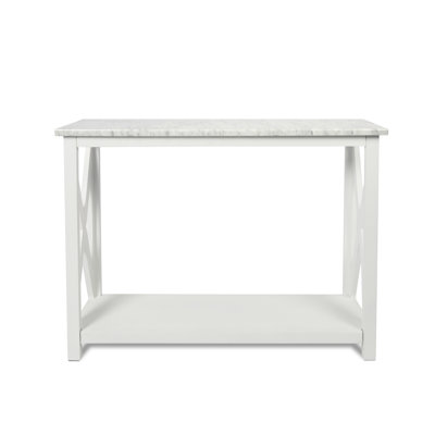 Luisa 39" Rectangular Italian Carrara White Marble Console Table With White Colour Solid Wood Legs