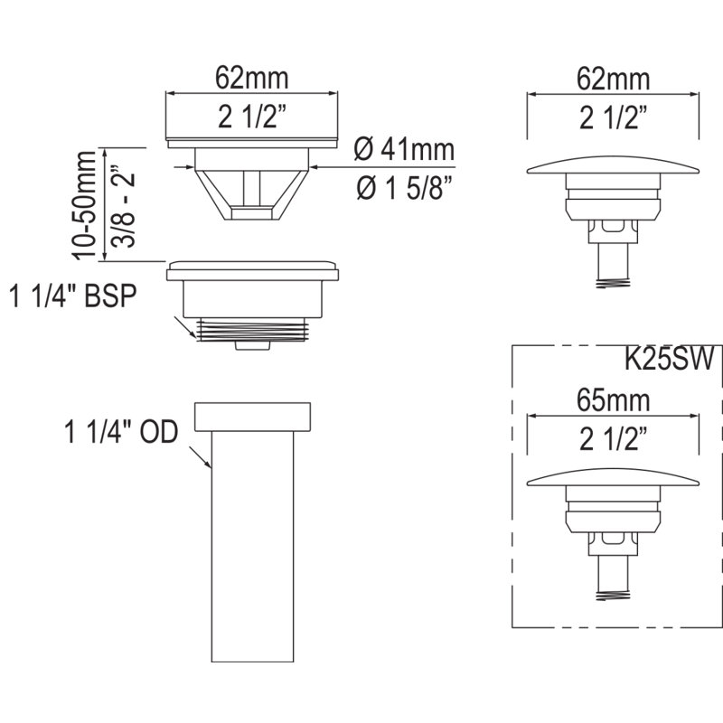 Vessel Sink Drain Kit, Gloss White