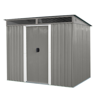 8Ft X 6Ft Outdoor Metal Storage With Lockable Sliding Doors And Transparent Plate For Garden, Lawn (Gray)