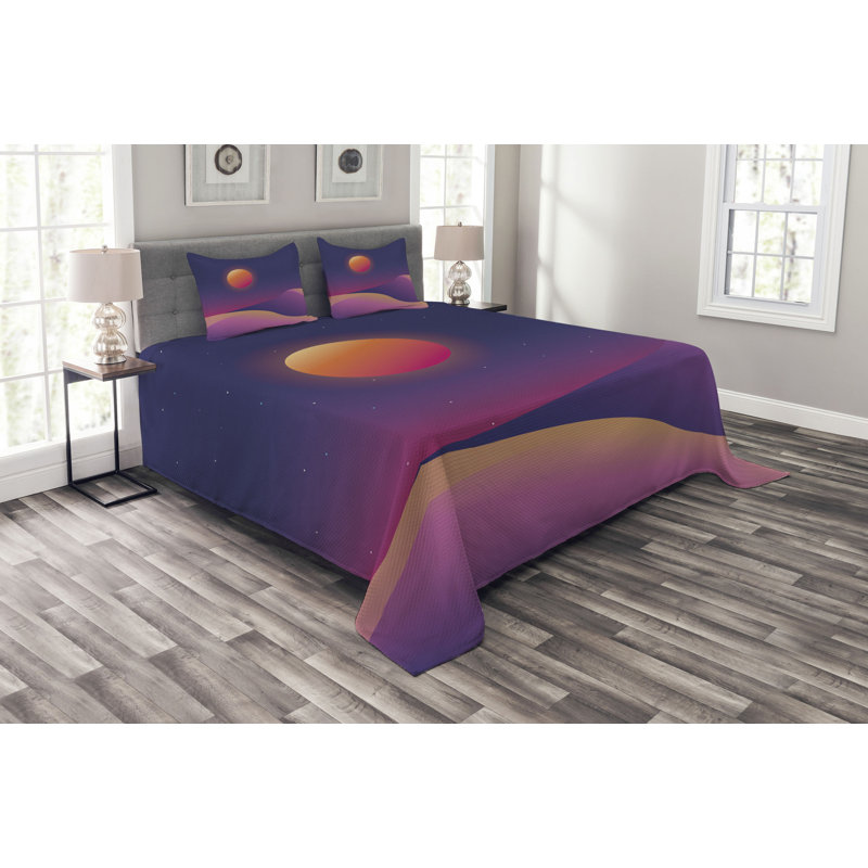 Abriyah Graphic Print & Text Bedspread with Pillow Shams Included, 220 x 264 cm