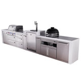 Mont Alpi Premium 4-burner 188" Deluxe Stainless Steel Island Modular Outdoor Kitchen Island Bbq Gas Grill With Infrared Side Burner + Kegerator + Kamado Cart + Storage Drawers & Cabinets + Rotisserie