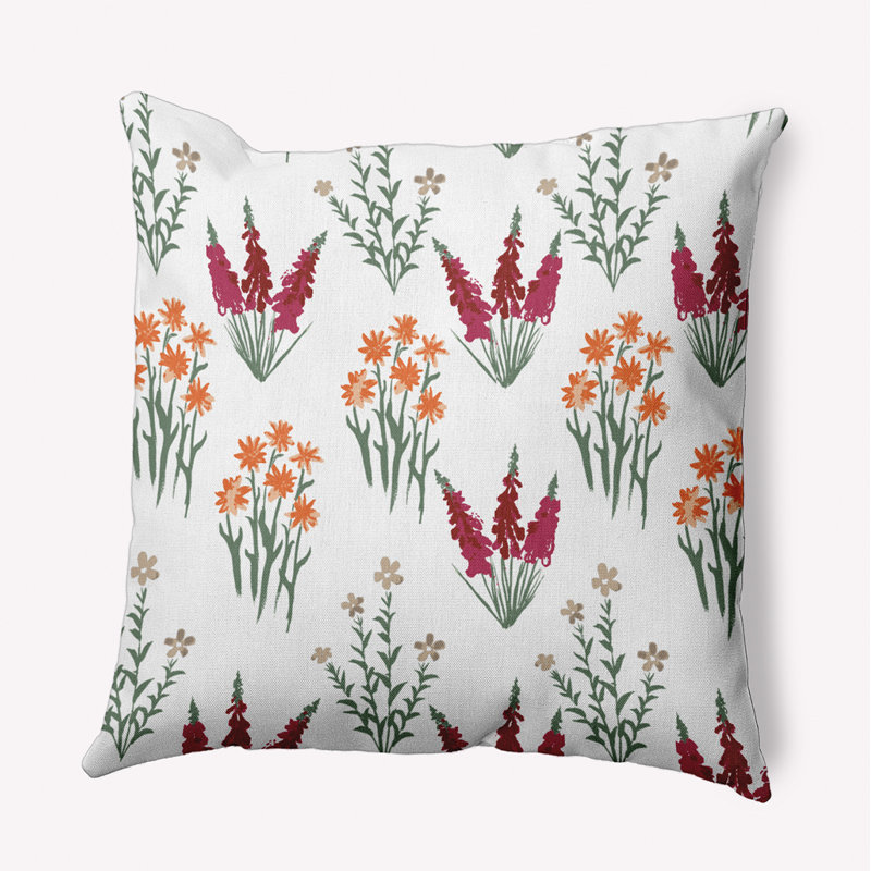 Coussin intérieur / extérieur Leafy Branch, H 18 po x l 18 po, Vert / rouge / jaune, motif floral