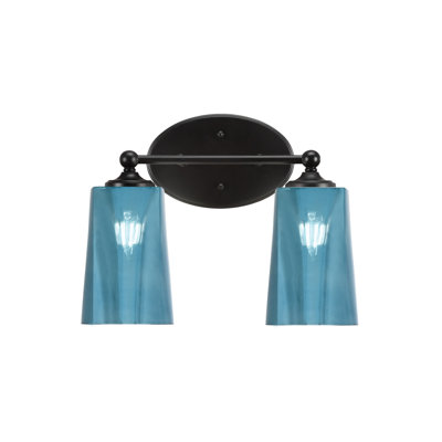 Capri 2 Light Bath Bar Shown In Matte Black Finish With 4.5" W x 6.5" H Blue Gradient Glass