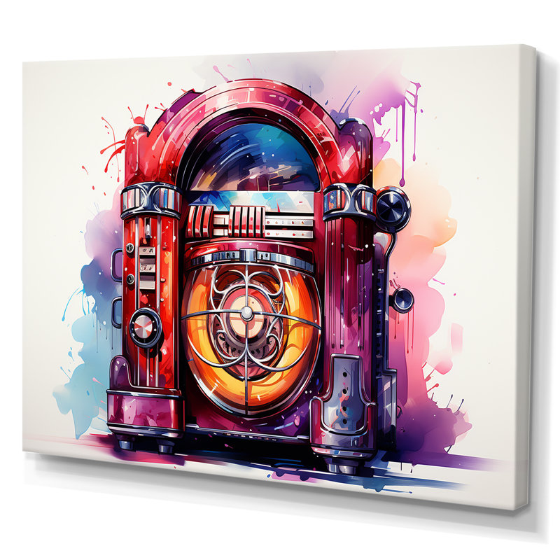 Rock N Roll Jukebox Fever I - Jukeboxes, art mural, H 24 po x l 32 po x P 1 po, Toile tendue