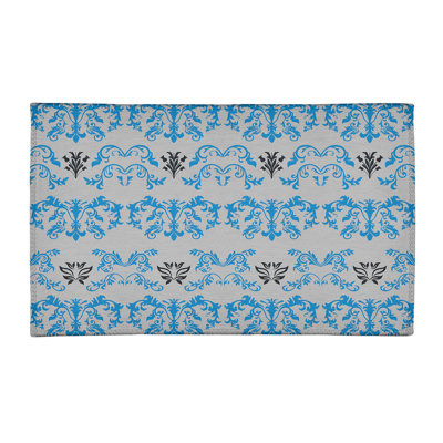 Tapis damassé argent / bleu