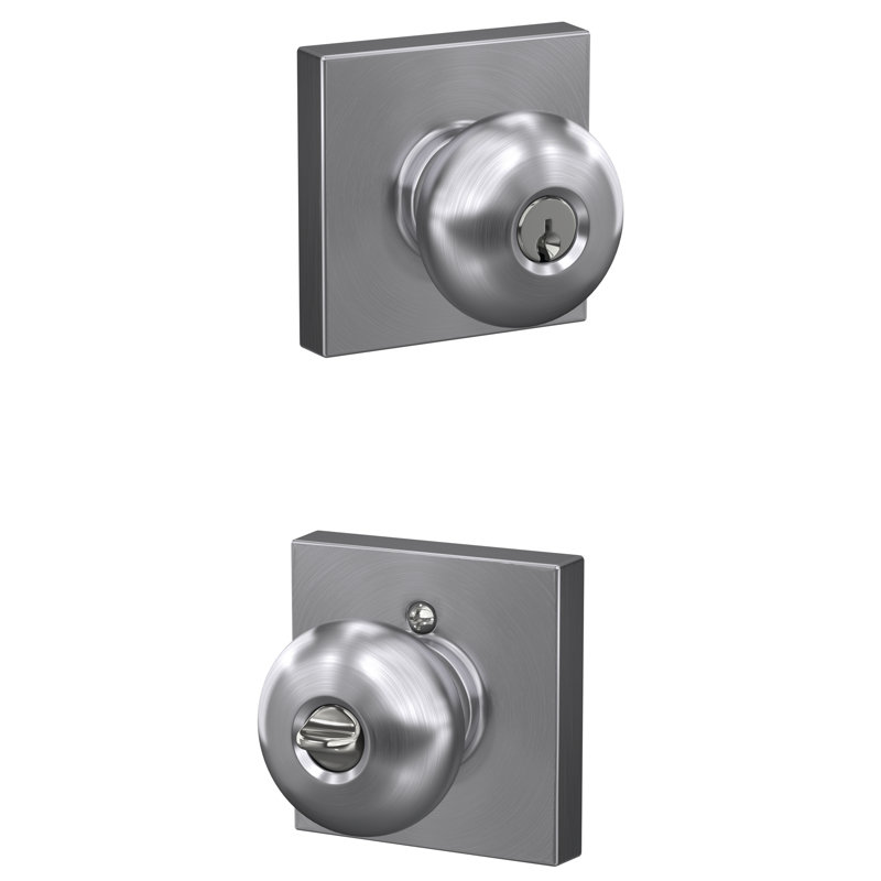 Plymouth Keyed Entry Knob with Collins Trim, Satin Chrome