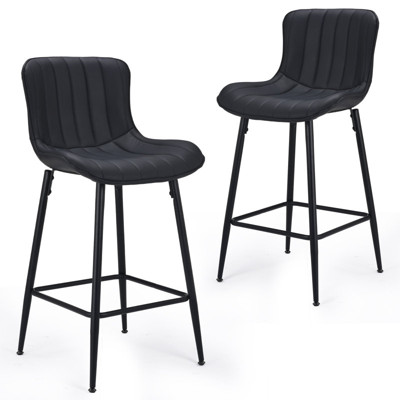 Upholstered 27" Counter Stool With Metal Frame, Black