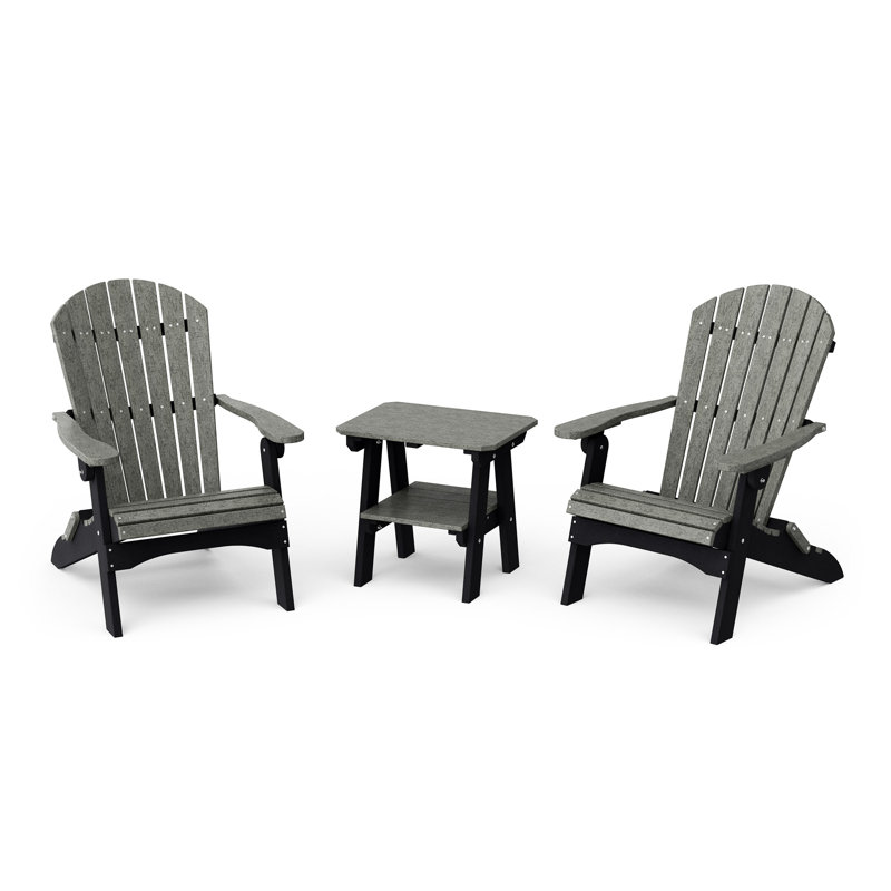 Heritage 3-Piece Folding Adirondack Set with Side Table, Dark Gray/Black