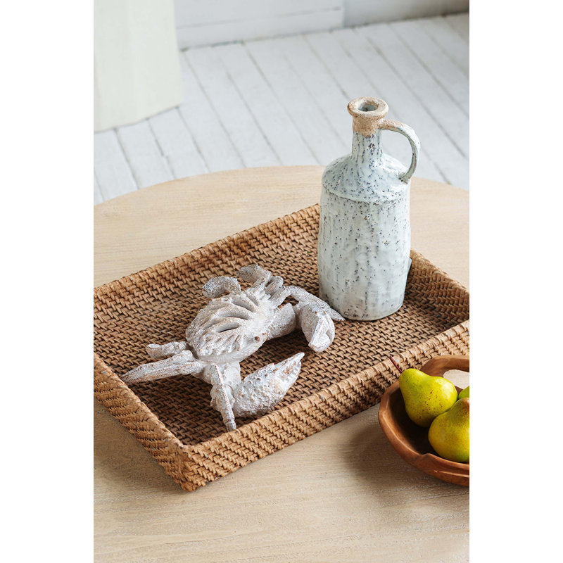 Sculpture en crabe blanche 10,9 x 7,4 x 2,7 po avec finition blanche patinée et détails ajourés
