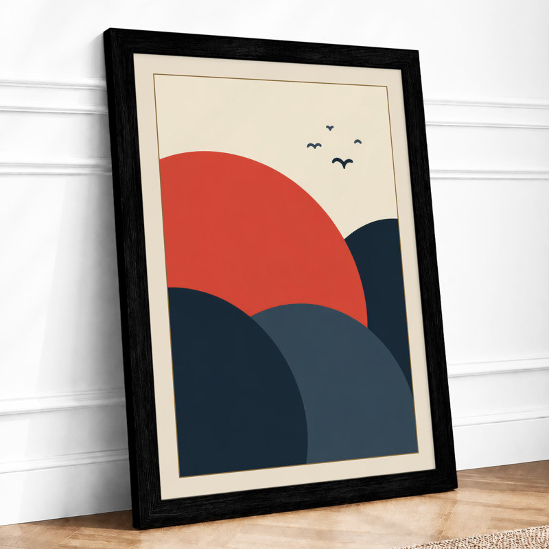 Dusk Over Rolling Hills Minimalist - Framed Print, A4 - 29.7 x 21.0 cm, Black