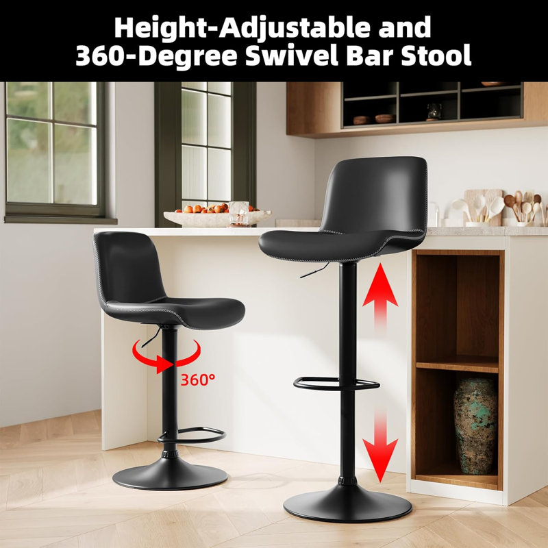 Tabourets de bar réglables, tabourets de comptoir pivotants avec repose-pieds (ensemble de 2), Noir, noir, noir, noir